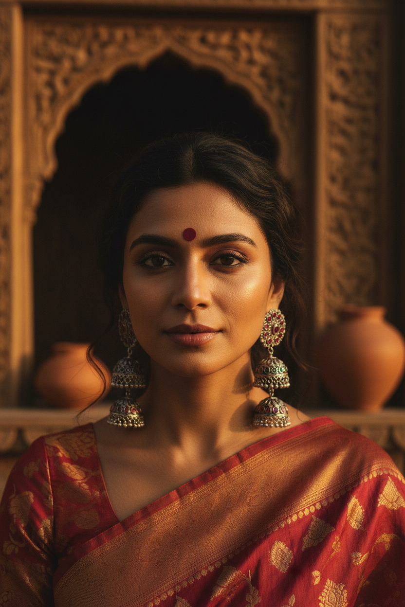 Indian Woman with Antique Earrings
